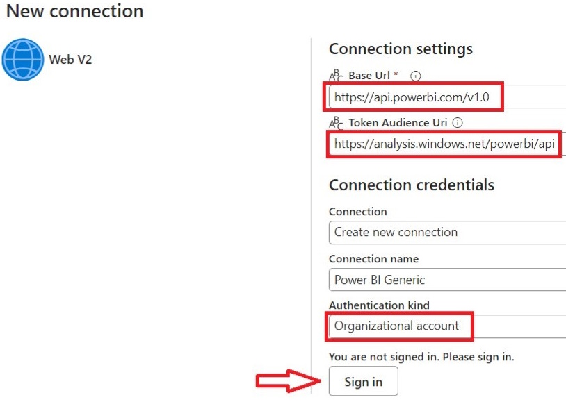 New connection web V2-